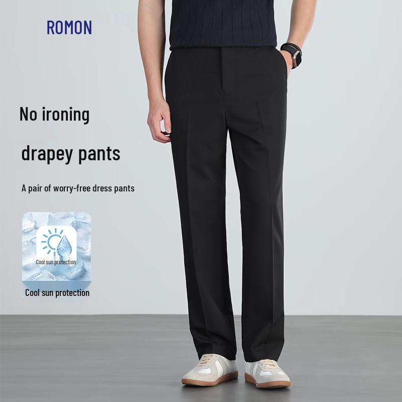 Luomeng Men s Cooling Wrinkle-Free Straight-Leg Casual Pants 36