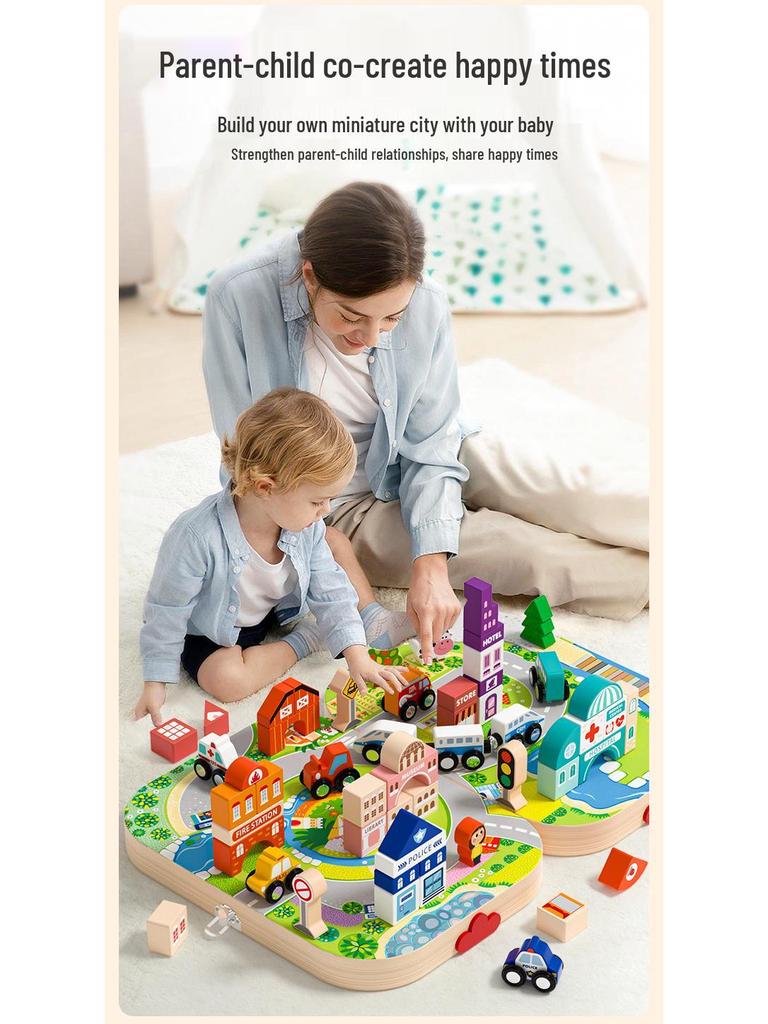 Magnetic Wooden City Train & Building Blocks Set for Kids