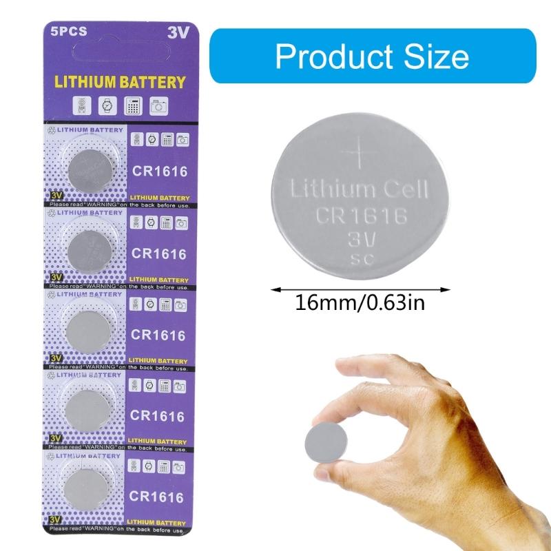 5 peças de pilhas tipo botão CR1616 3V, baterias de lítio, pacote de substituição para relógios, calculadoras, controle remoto de brinquedo