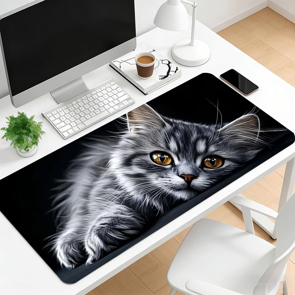 Cute Fluffy Cat Large Extended Mouse Pad Non Slip Desk Mat Animal Print Keyboard Mousepad For Gaming Office Laptop Desktop Decor
