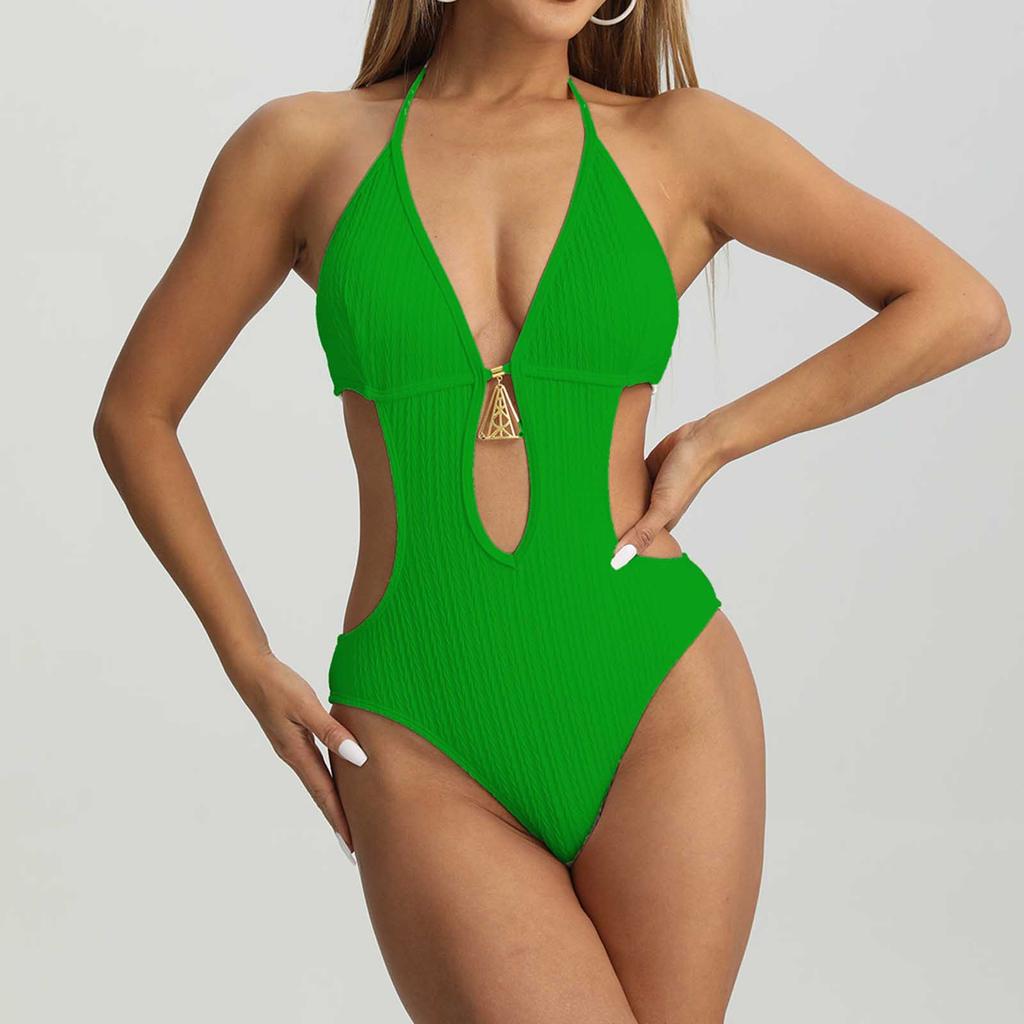 Women One Piece Swimsuit Neck with Cutout Design and Adjustable Back Tie for Beach Pool Wear