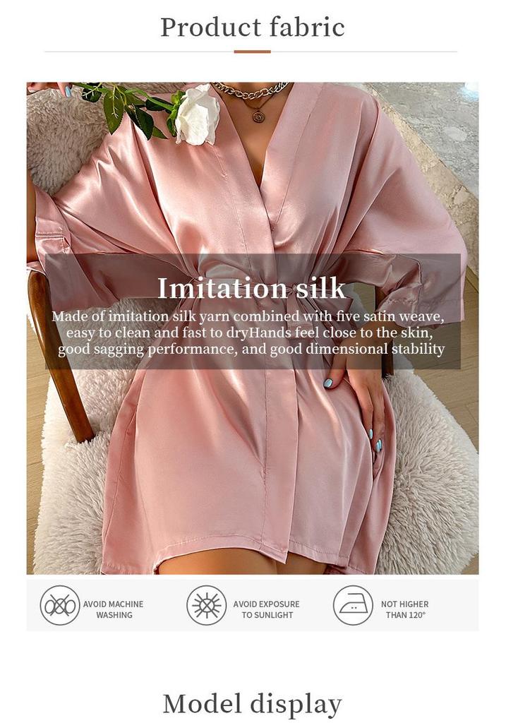 Danny Lin Women's Silk-Feel Casual Robe - Lightweight, Loose-Fit Cardigan Bathrobe with Tie