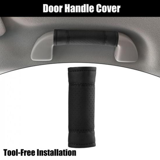 2pc Car Accessories Faux Leather Door Soft Handle Cover Protector Black