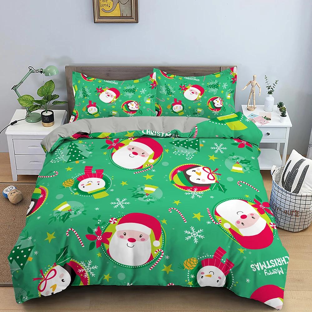 Comforter Christmas Bedding Set 3D Print Santa Claus King Queen Single Double Size Kids Polyester Bedding Set No Bed Sheet