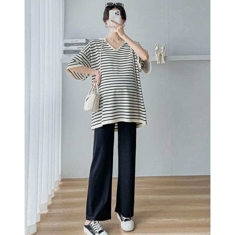 

Одежда для беременных большого размера футболка с рукавом три четверти в полоску летняя прикрывающая живот не облегает для выхода в свет в стиле кэжуал худи 3XL recommends 165-92.5 kg абрикосовый