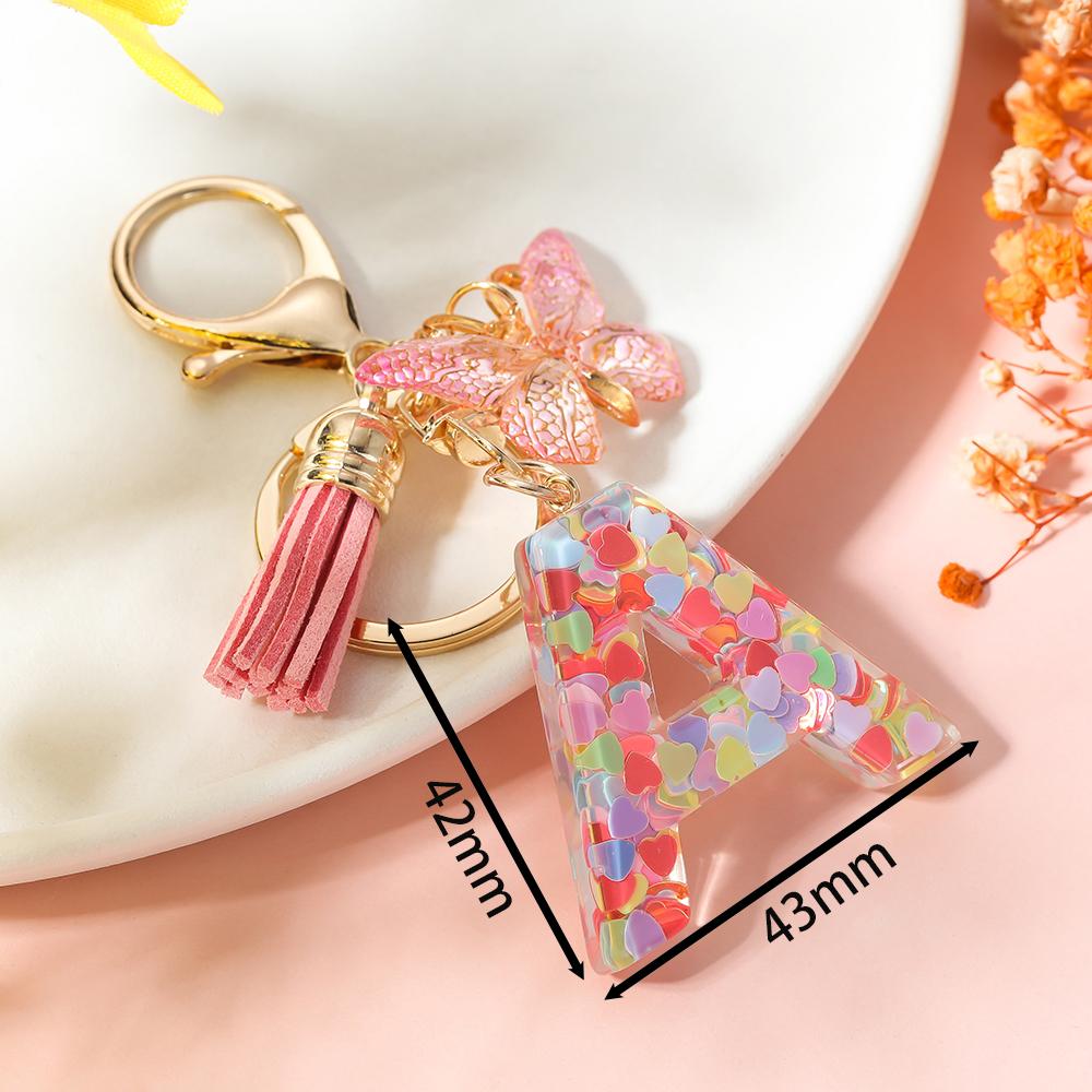 Fashion DIY A-Z Letters Keychain Metal Holder Pendent Key Chain With Butterfly Women Car Key Ring Simple Letter Key Party Gift