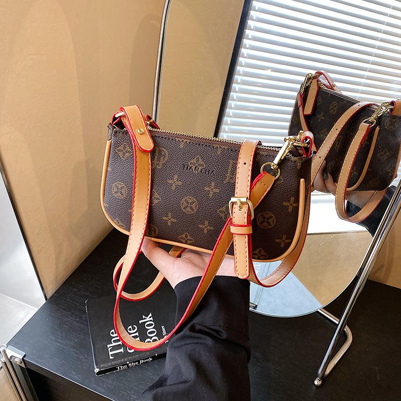 

Premium retro printed armpit bag women s new fashion versatile shoulder bag commuter messenger bag коричневый