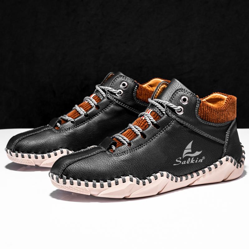 Men Boots Hand-stitching Split Leather Shoes Men Ankle Boots Moccasins Man Casual Shoes