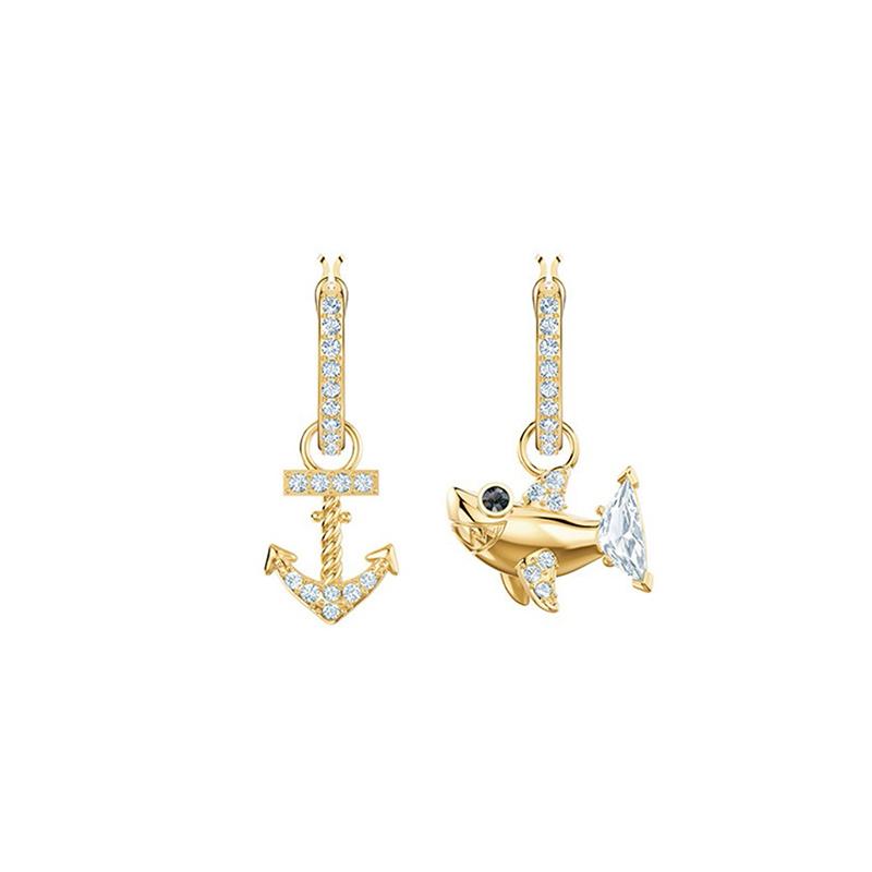 Swarovski Shark Anchor Asymmetric Earrings Women s Gold 5463738