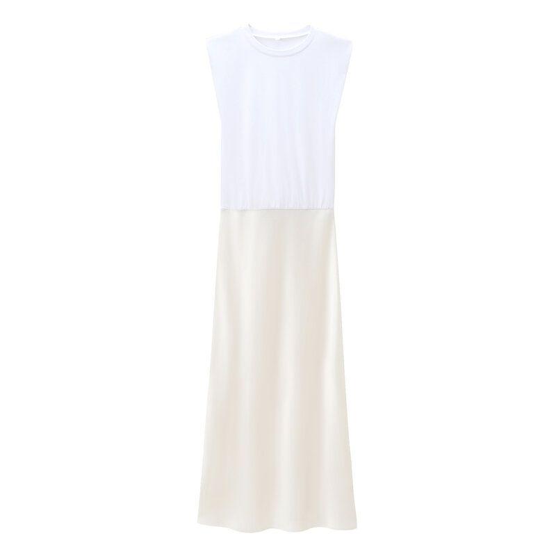 Western Style 2024 Autumn New Women Clothes Midi Sleeveless Round Neck Stripe Long Dress 2157224