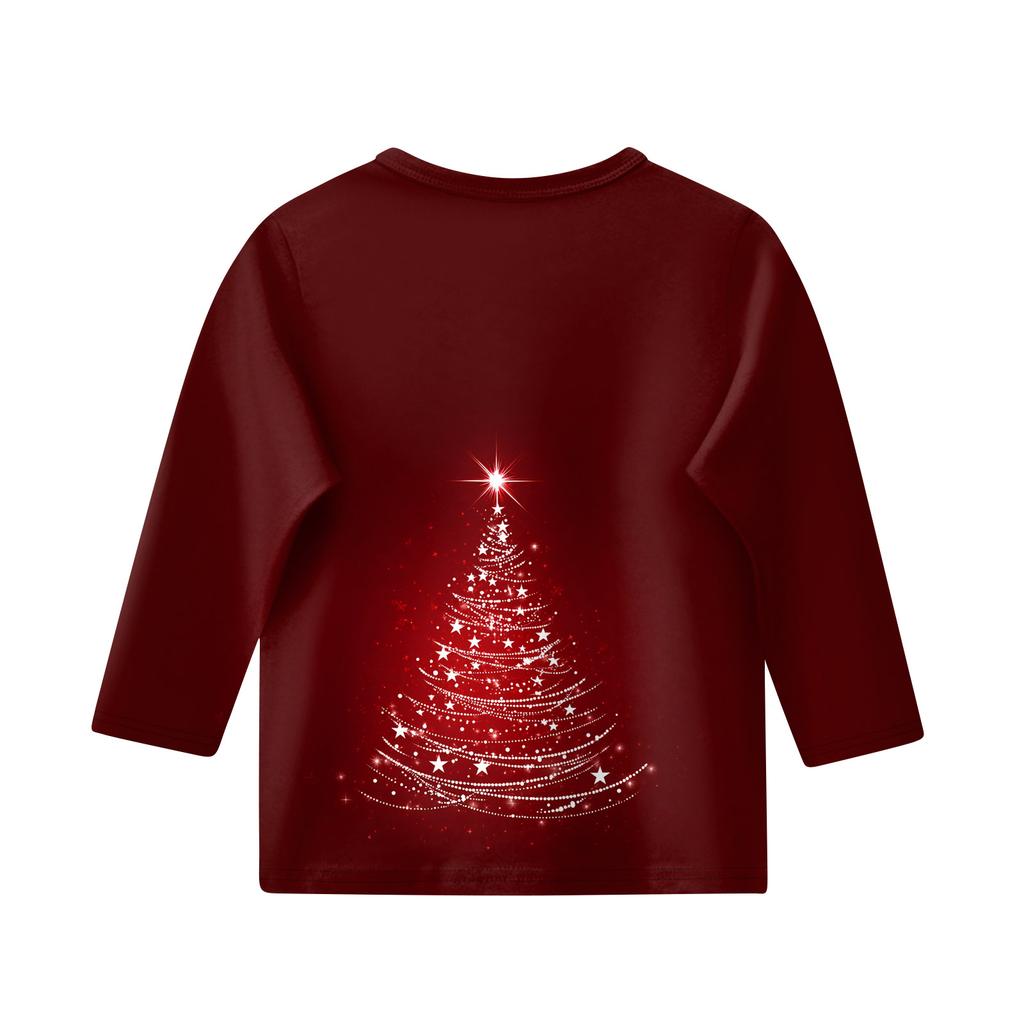 Christmas Day Print Tops For Youth Girls 4-11 Years Round Neck 3/4 Sleeves T-Shirts Trendy Tops Outfit Tees
