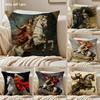 Rider Horse Painting Cushion Cover Silky Short Plush Sofa Pillow Cover Hidden Zipper Soft Dustproof Case for Home Decor