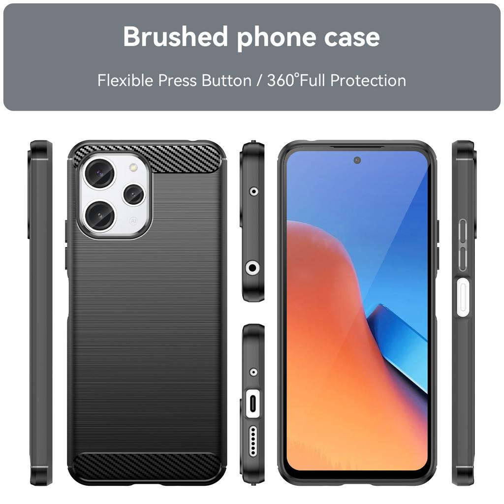For Xiaomi Redmi 12 5G (Global)/Poco M6 Pro 5G Carbon Fiber Texture Phone Case Soft TPU Brushed Back Cover