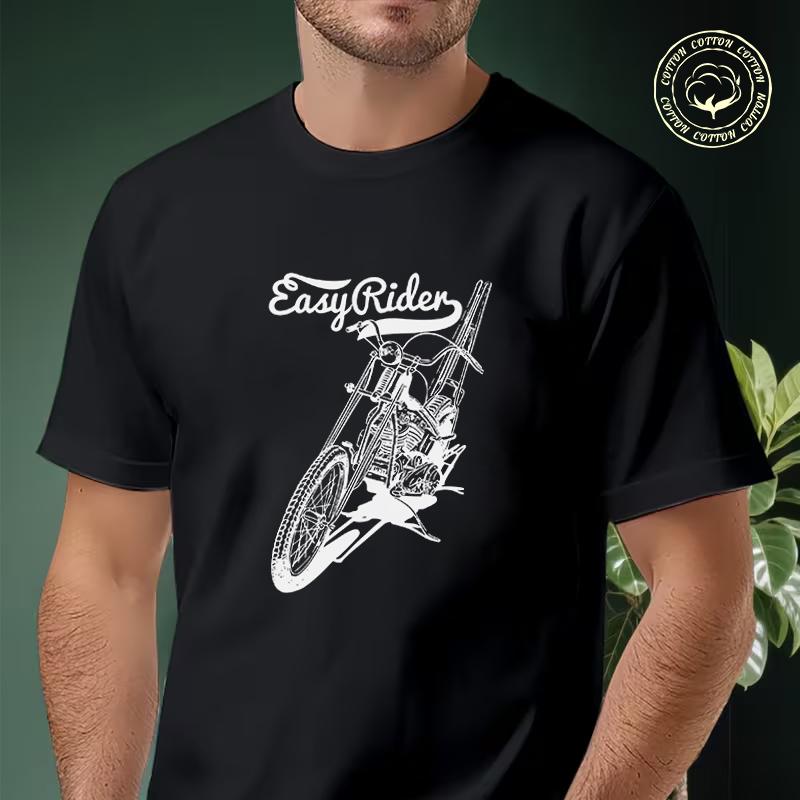 Easy Rider Motorcycle Men's Moto T Shirt Casual Dress High Quality Mens Cotton Round Neck Short