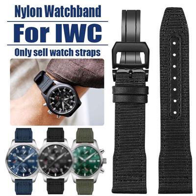 20 21 22mm Braccialetto Blu Verde di Alta Qualità per Orologio IWC Cinturino in Nylon e Vera Pelle Big Pilot Little Prince Mark 18
