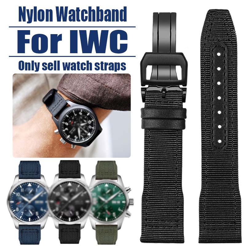 20 21 22mm Braccialetto Blu Verde di Alta Qualità per Orologio IWC Cinturino in Nylon e Vera Pelle Big Pilot Little Prince Mark 18