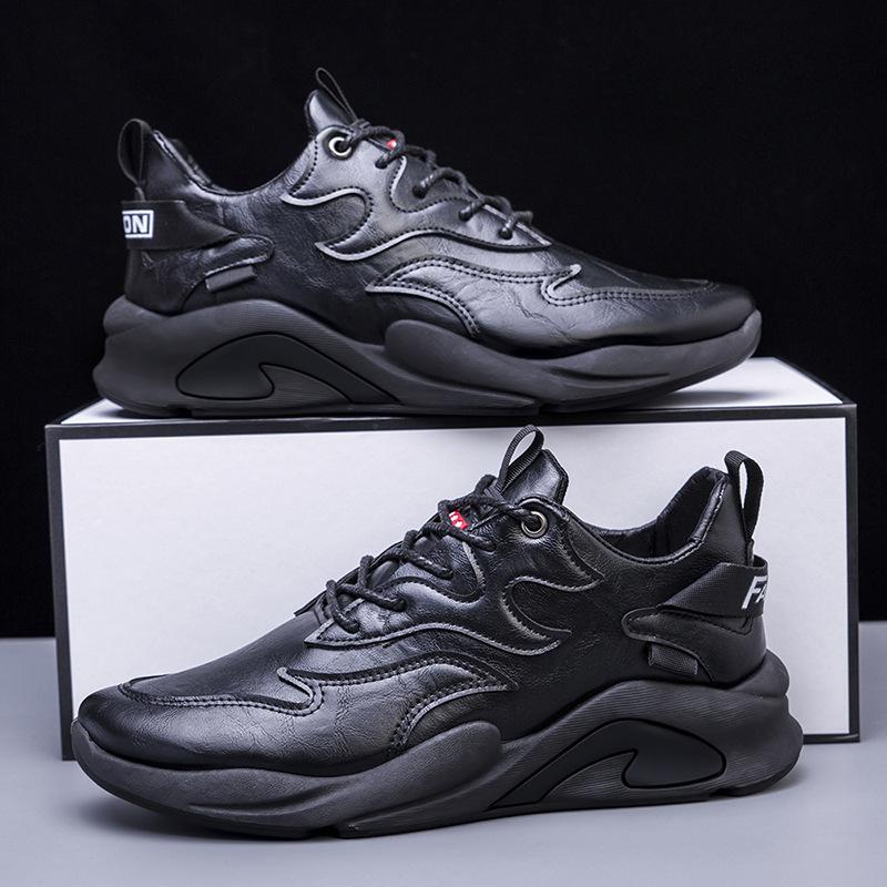 Men's Shoes Autumn and Winter New Low Cut Round Head British Fashion Men's Leather Shoes Running Sports Leisure Shoes
