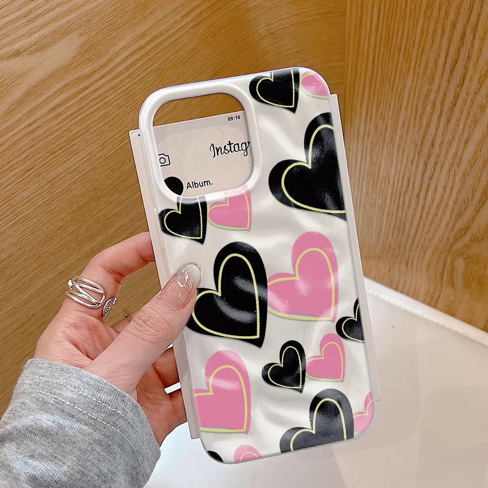 Love Pattern Phone Case For iPhone 17 16 15 14 13 12 11 Pro Max Plus 17 Air Folds Texture Shockproof Soft TPU Back Cover