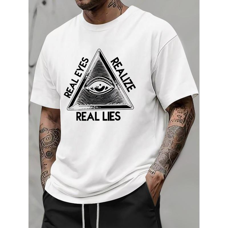 

Men S Casual Real Eyes, Realize Graphic Tee - All-Seeing Eye Design, Short Sleeve, High Street Style, Summer Top for Couples, Casual Summer Top M белый