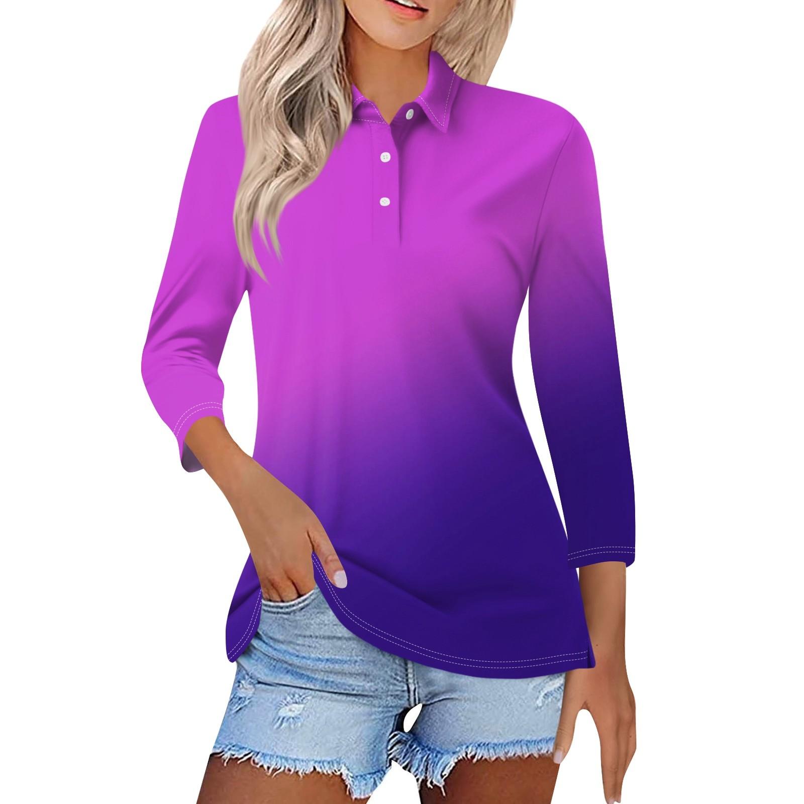 

Женская модная повседневная рубашка с отворотом и рукавом 3/4, женские топы на пуговицах XL фиолетовый