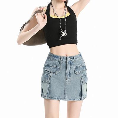 Retro Workwear Anti-exposure Denim Skirt for Women In Summer New A-line High-waisted Slim Hot Girl Short Skirt