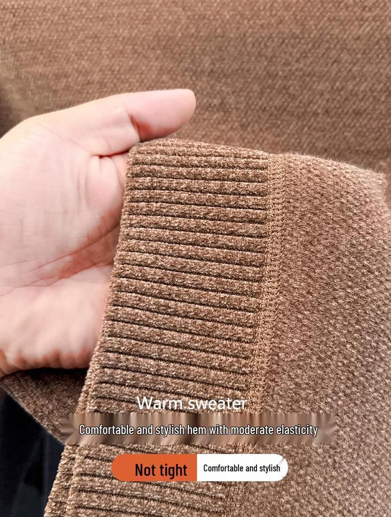 Men's Anti-Pilling Embroidered Chinchilla Velvet Knit Sweater - Thickened, Warm, Lightweight Autumn/Winter Sweater