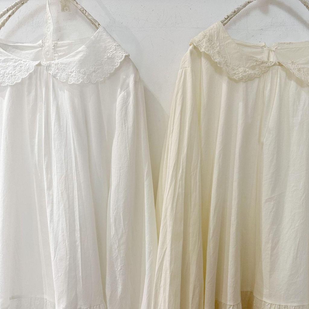 Japanese Embroidered Lace Doll Collar Cotton Shirt - Versatile Long-Sleeve Layer