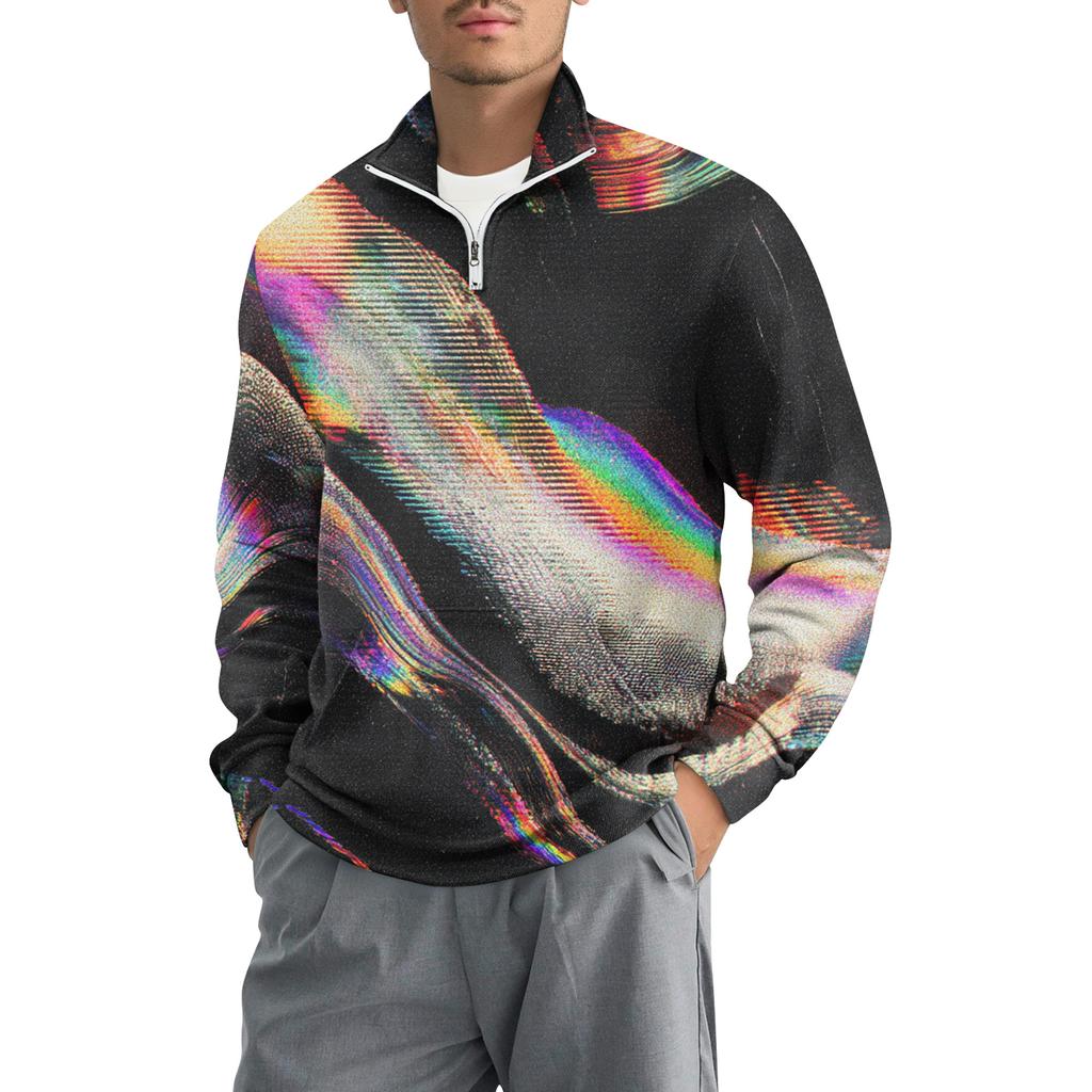 Men's Loose Casual 1/4 Zip Sweatshirt Fashion Printed Long Sleeve Top With Pockets