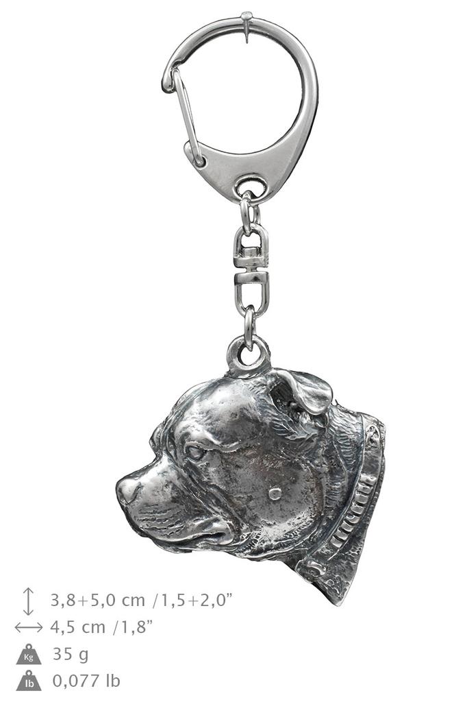 Staffordshire Bull Terrier, Staffy III - Silver-plated Key Ring with Dog, Handbag Decoration, Backpack Pendant by Art-Dog Brand