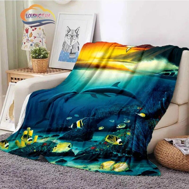 Sea Animal World Series Blanket Cute Oceanic Dolphins Super Soft Delphinids Pattern Sofa Bed Children's