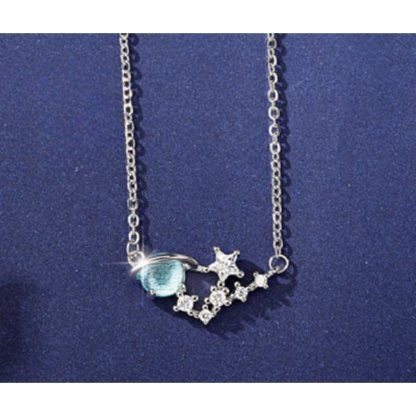 

Новое женское ожерелье Fantasy Planet из синего стекла, свежая и универсальная цепочка-воротник Aurora Starry Sky