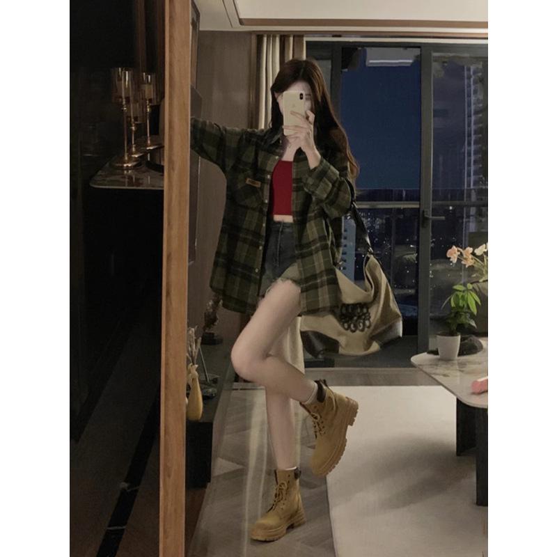 2025 Retro Plaid Women's Long Sleeve Cardigan Shirt