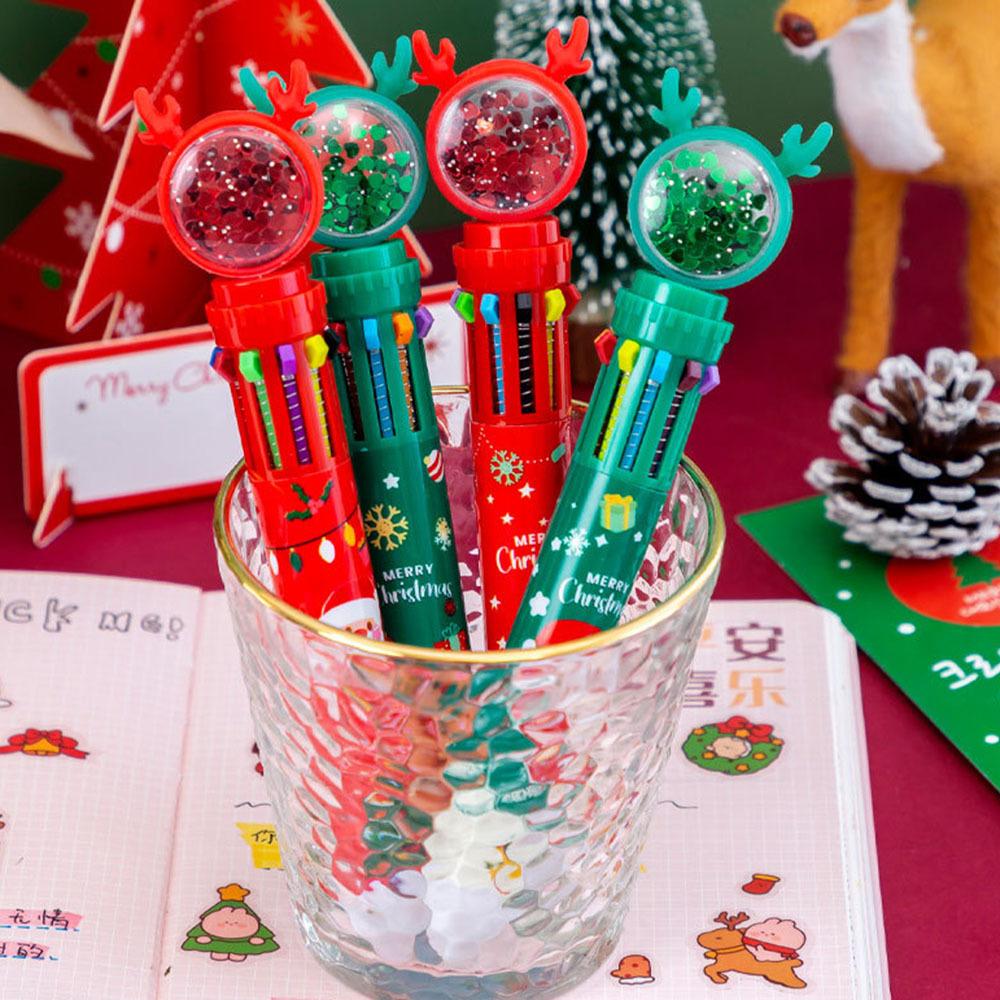 1 Piece Cute Ballpoint Pen Press Cartoon Reindeer Grandfather Multicolor 10 In 1 Colors Stationery School Office Supplies