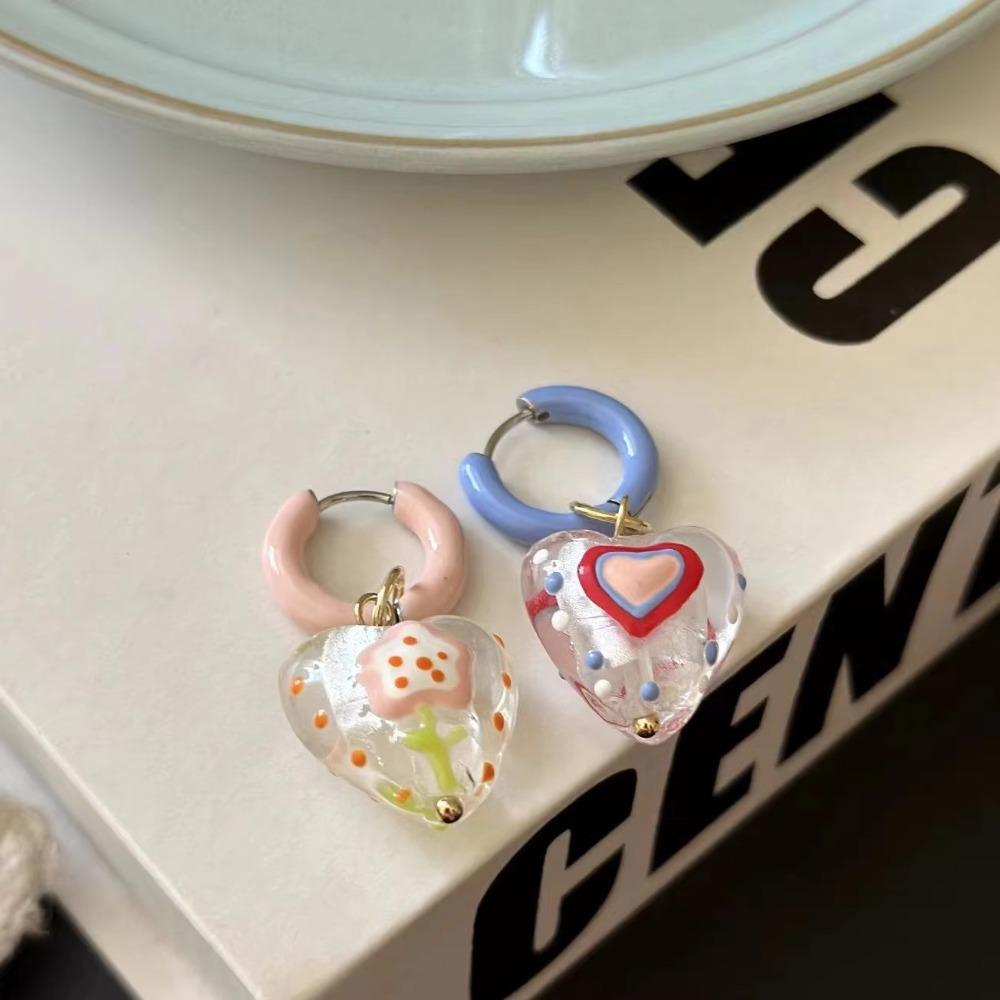 Emaille Blumen Hängeohrringe Asymmetrisch Damen Schmuck Niedliche Creolen