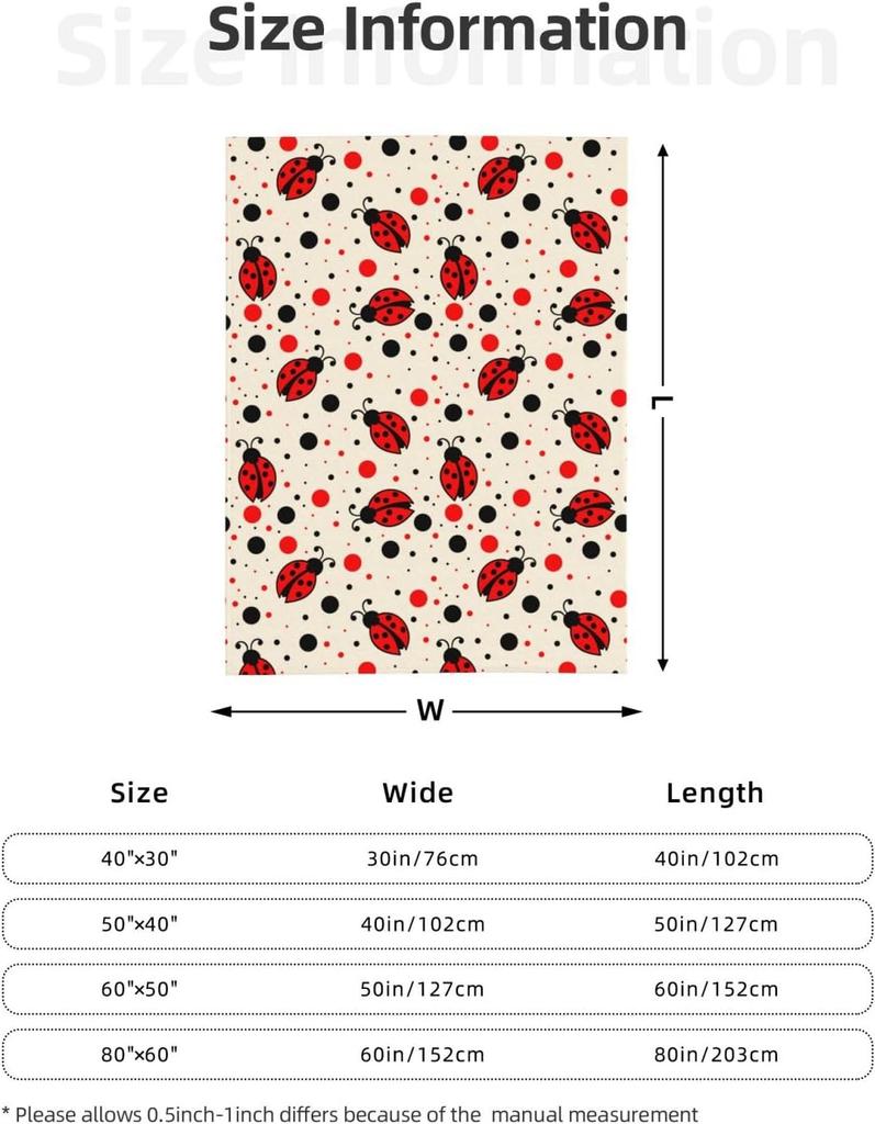 Süßes Marienkäfer-Muster Fleece-Kuscheldecke Ultra Weich Gemütlich Dekorative Flanelldecke für Zuhause Bett Sofa Stuhl Reise 60x50 Zoll