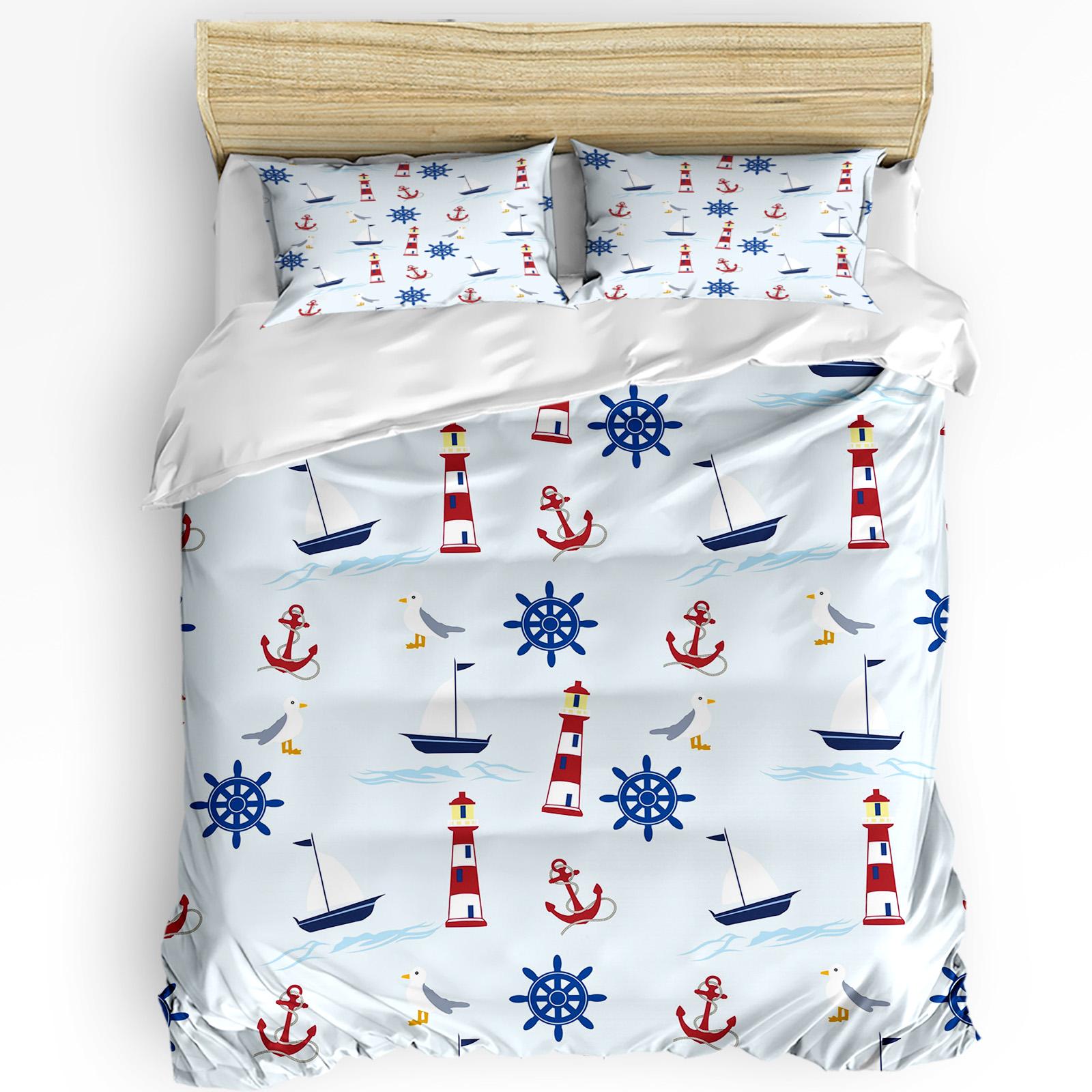 

Striped Ship Rudder Anchor 3pcs Bedding Set For Double Bed Home Textile Duvet Cover Quilt Cover Pillowcase EU single(135x200cm)