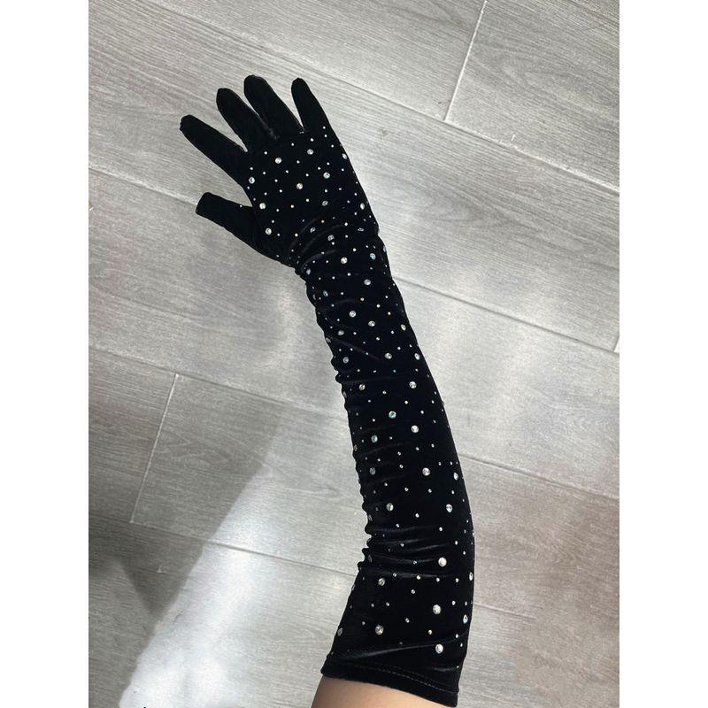 

Осень и Зима Золотой Бархат Длинные Перчатки Женские Пятипалые Стразы Банкет Выступление Бархат Стразы Диско Танцы Свадьба Рукав для Руки Black