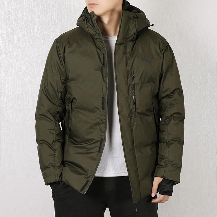 Puma Pure Color Hooded Long Sleeve Jacket With Down Men Outerwear Military-Green 855449-15