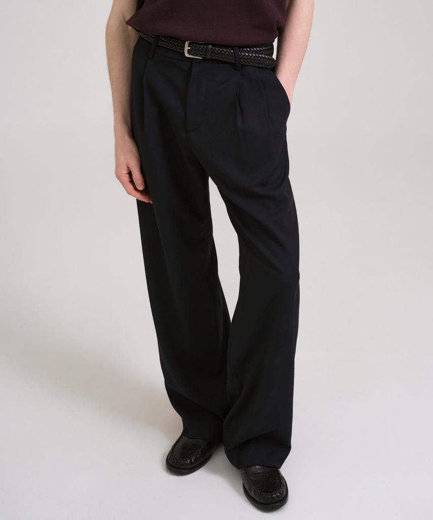 SSIN AND LEE Nocturnal Wide Pleated Wool Slacks Navy