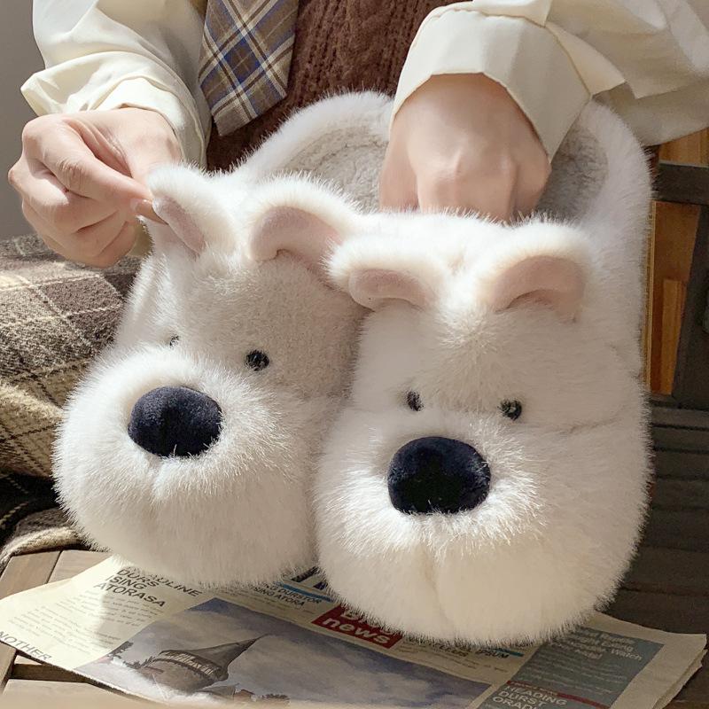 New cute cartoon dog plush slippers autumn and winter household shoes plush warm non-slip cotton slippers