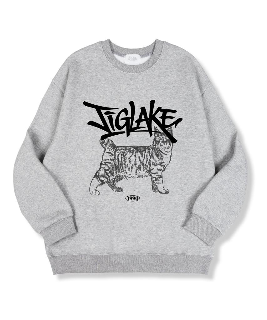 TI.GLAKE Cat Sketch Oversized Premium Double-Sided Sweatshirt Gray
