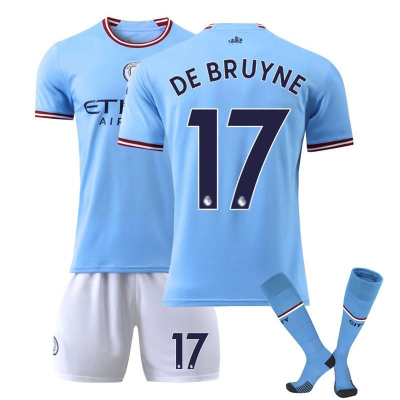 2223 Manchester City Jersey No. 17 De Braunet Home Away Children Adult 10 Aguero Football Set