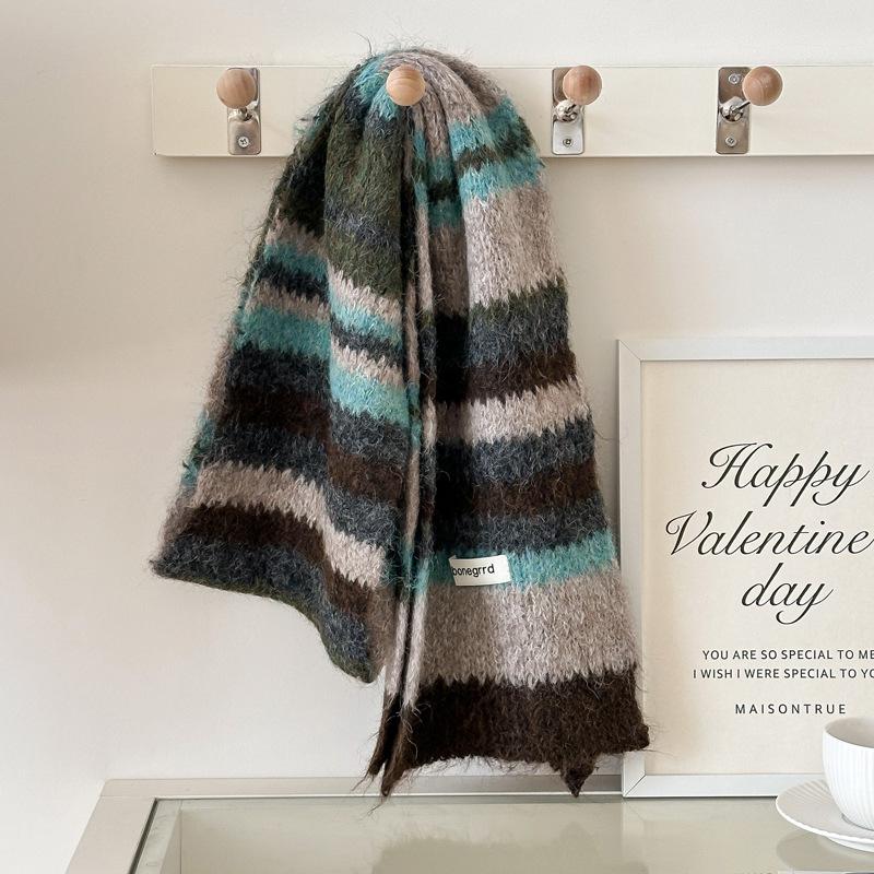 Colorful Striped Japanese Knitted Scarf Female Winter Fashion Warm Neck Scarf Students Korean Version of The Male Couple Models