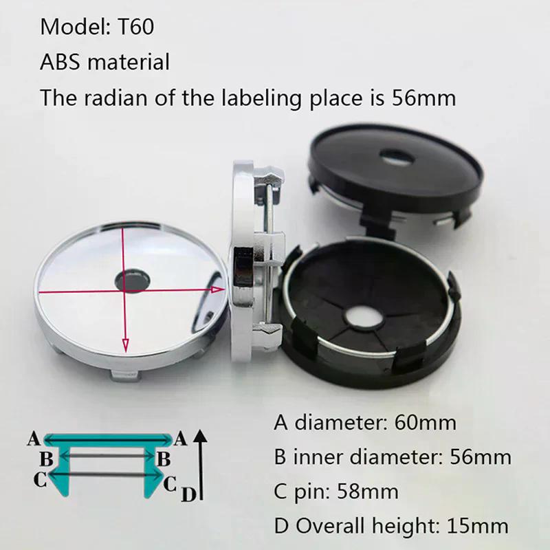 4Pcs 60-65mm Black Plastic Car Wheel Center Hub Caps Auto Rim Decor Protective Covers Accessories