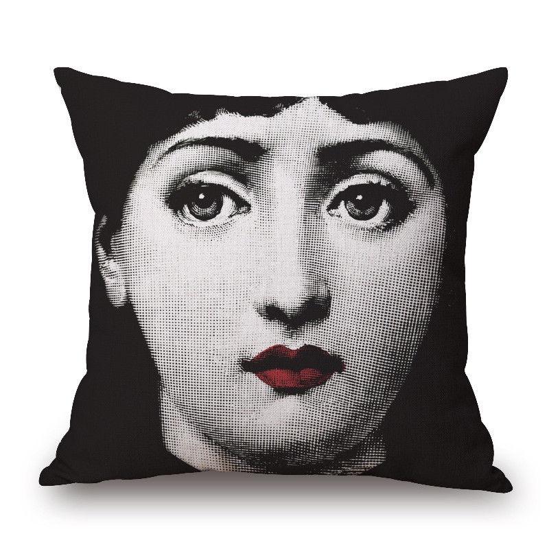 Unique Linen Vintage Piero Fornasetti Face Throw Pillow Case With Artistic Face Illustration