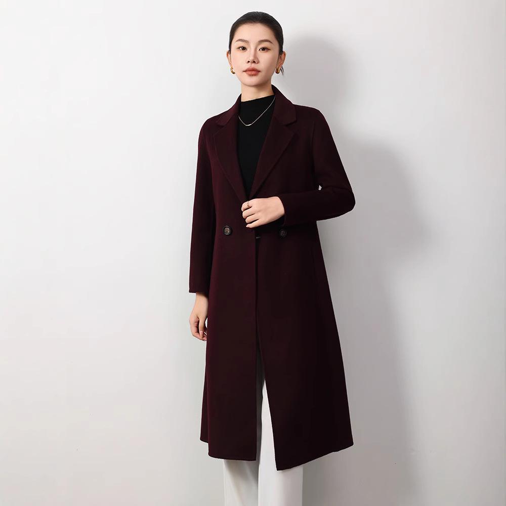 Women's Double-Faced Wool Slim Fit Extra Long Over-the-Knee Coat for Autumn/Winter