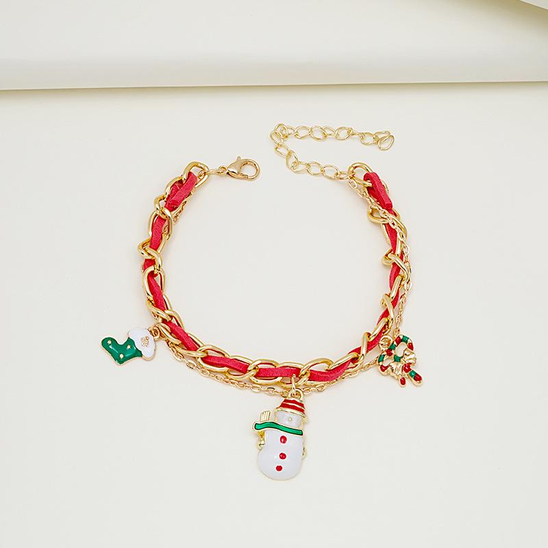 European & American Christmas Charm Bracelet with Tree, Snowman, Candy Cane Pendants - Multi-Layer Chain Jewelry for Women