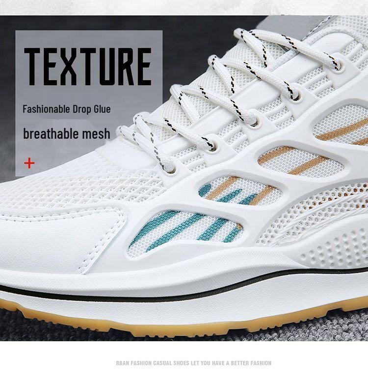 Men's Summer Breathable Mesh Sneakers, Versatile White Thick-Soled Casual Running Shoes