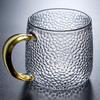 Hammer Glass Breakfast Cup Handle Design Gold Thread Cappuccino Coffee Cup Colorful Transparent Crystal Tea Service