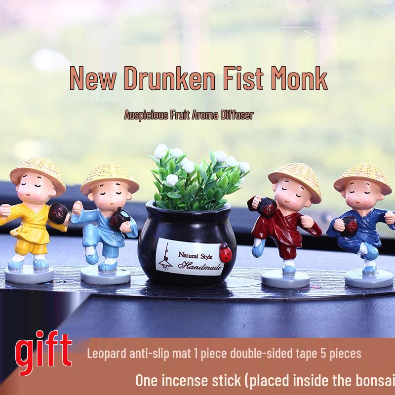 Creative Kung Fu Little Monk Car Air Freshener - Drunken Fist Decor, Set of 4 Monks